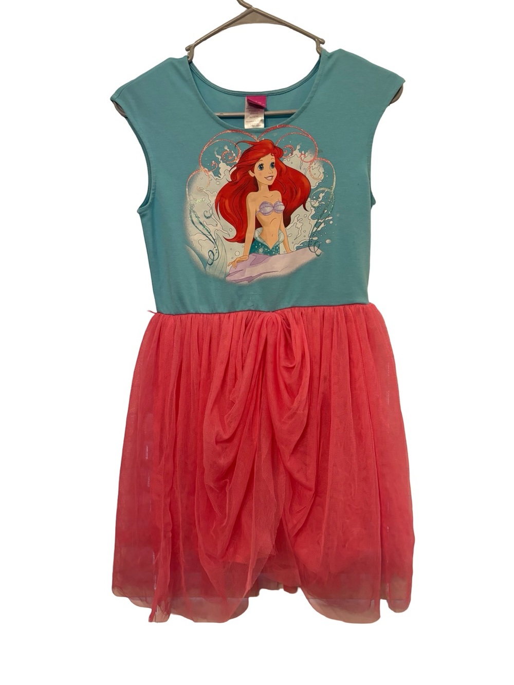 Disney Teal & Coral Ariel Little Mermaid Tulle  Short Sleeve Dress Size 14/16
